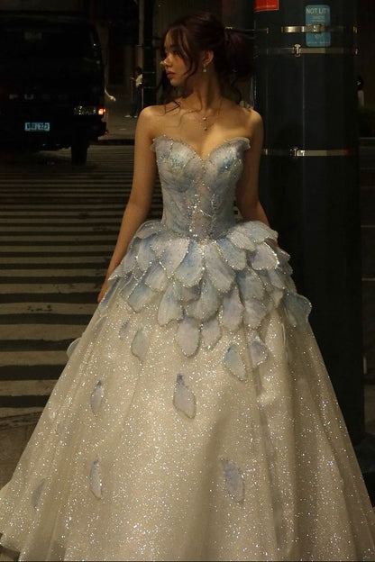 Princess A Line Sweetheart Light Blue Long Prom Dress