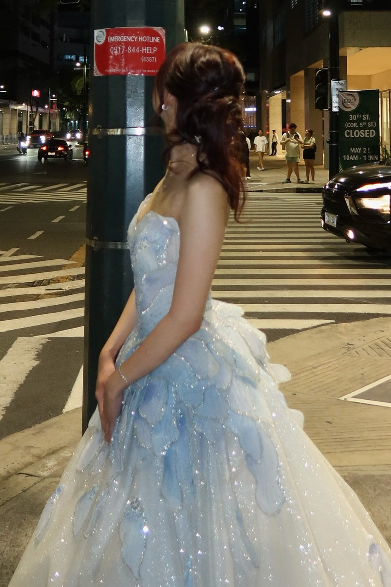 Princess A Line Sweetheart Light Blue Long Prom Dress