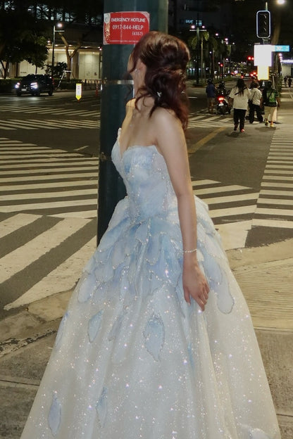 Princess A Line Sweetheart Light Blue Long Prom Dress