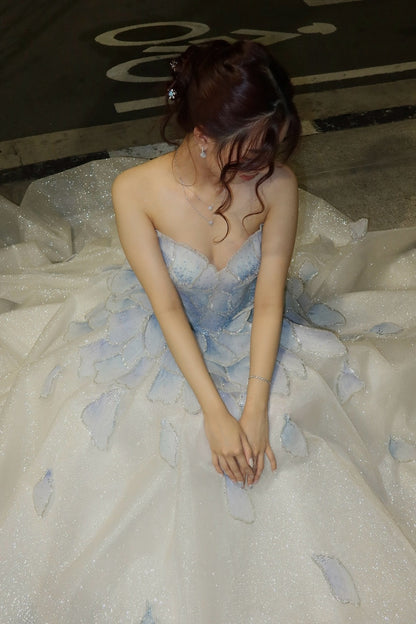 Princess A Line Sweetheart Light Blue Long Prom Dress