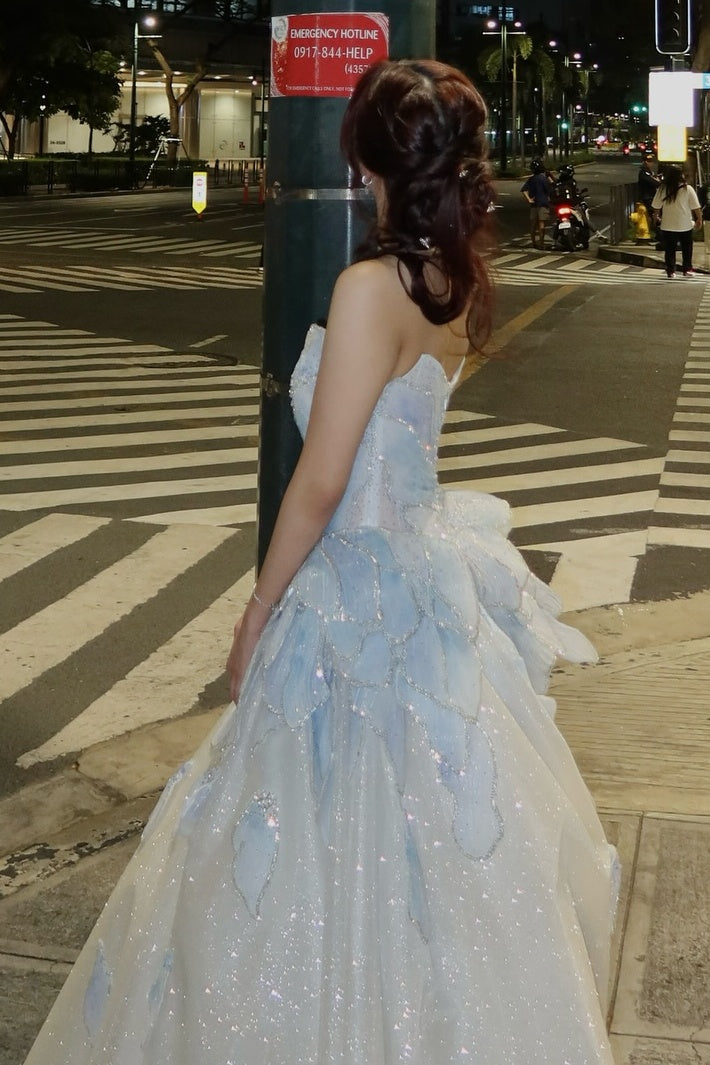 Princess A Line Sweetheart Light Blue Long Prom Dress