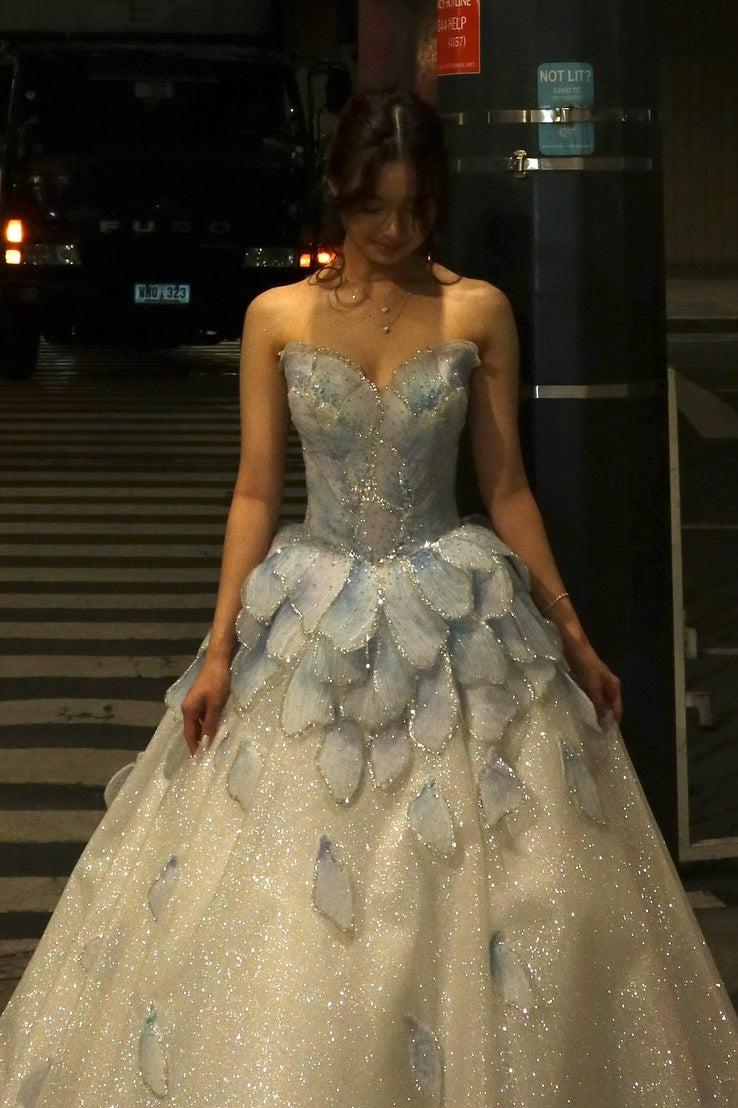 Princess A Line Sweetheart Light Blue Long Prom Dress