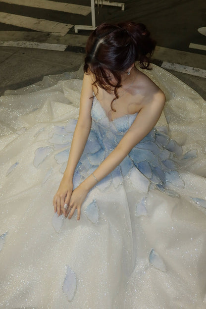 Princess A Line Sweetheart Light Blue Long Prom Dress