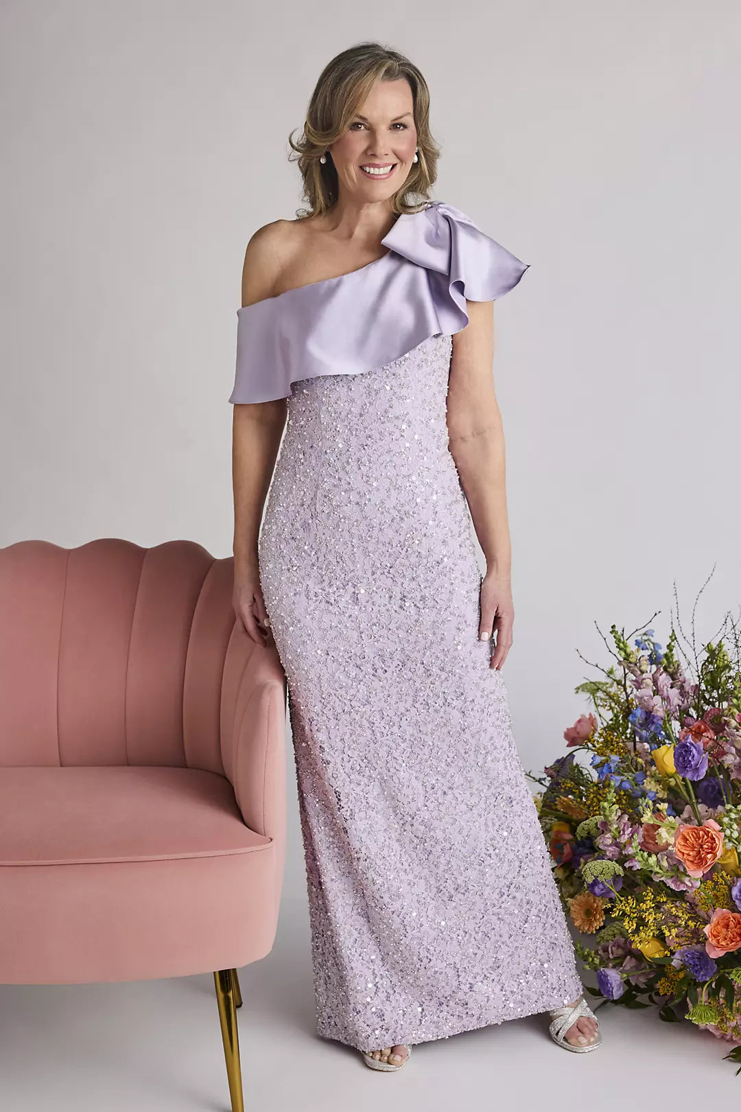 One-Shoulder Lilac Mother of the Bride Dress