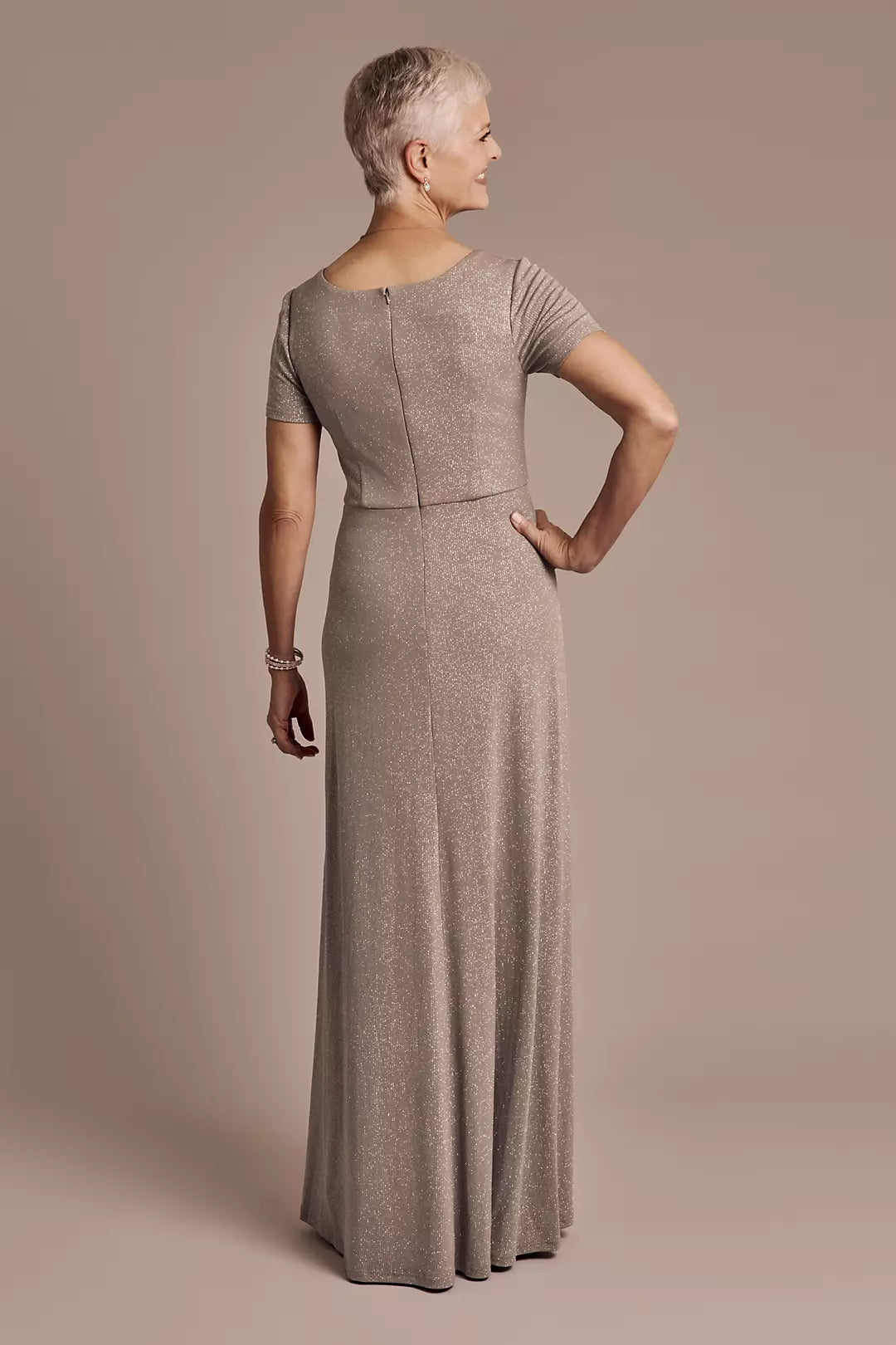 Short Sleeve Floor-Length A-Line Gown with Wrap Waist