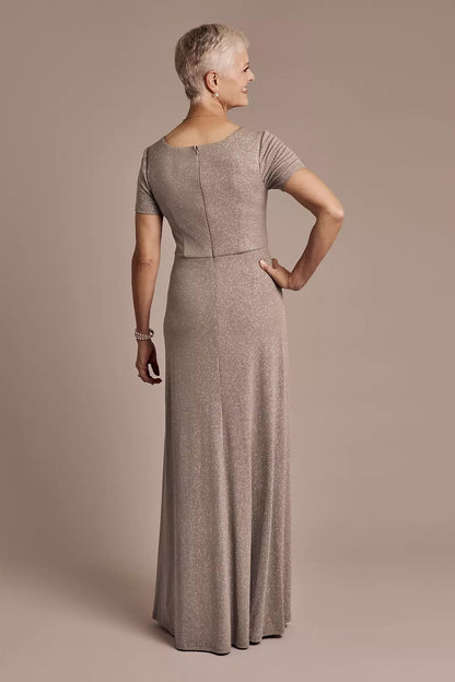 Short Sleeve Floor-Length A-Line Gown with Wrap Waist