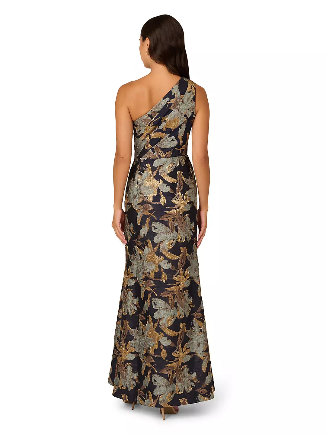 Black Floral One-Shoulder Evening Dress