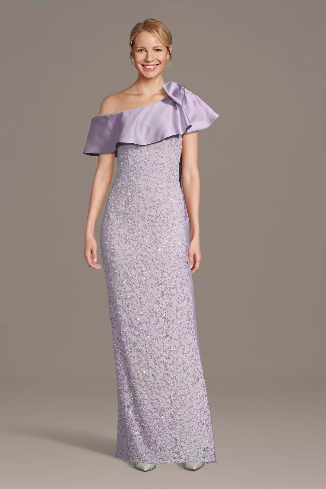 One-Shoulder Lilac Mother of the Bride Dress