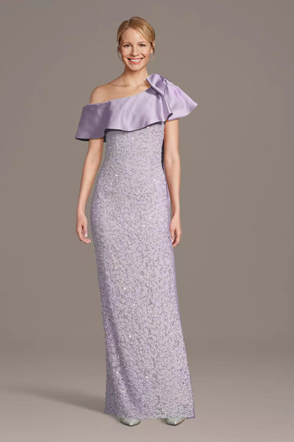 One-Shoulder Lilac Mother of the Bride Dress
