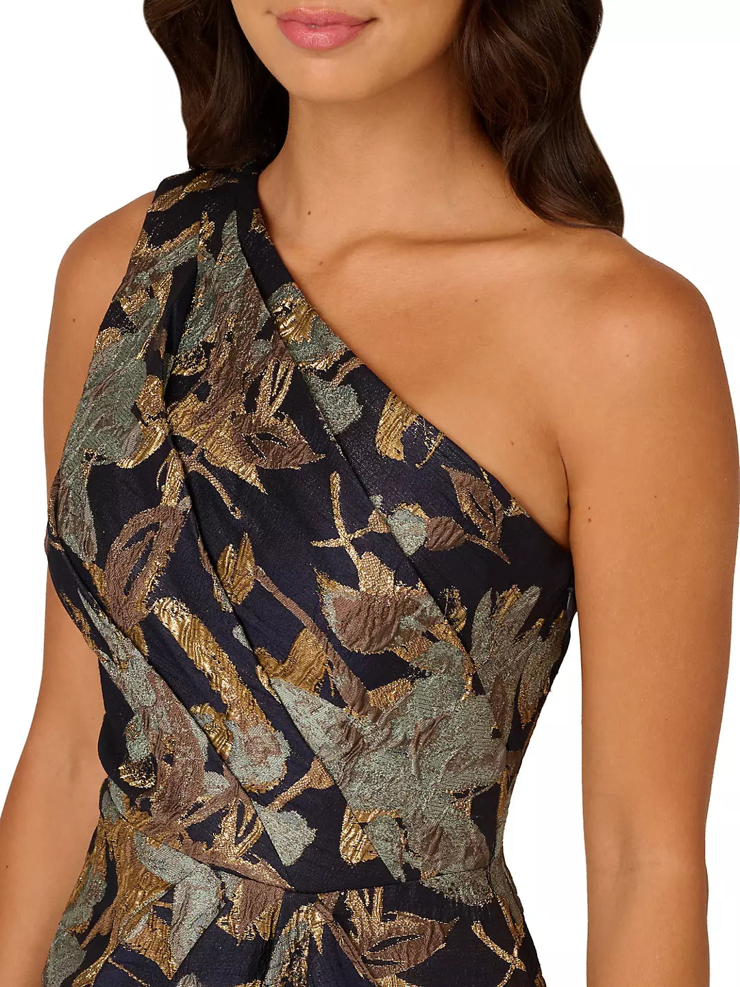 Black Floral One-Shoulder Evening Dress