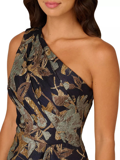 Black Floral One-Shoulder Evening Dress