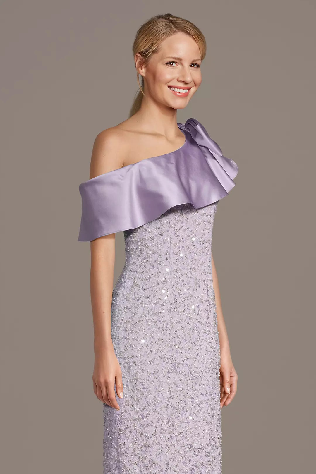 One-Shoulder Lilac Mother of the Bride Dress