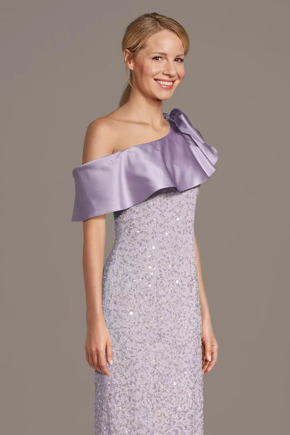 One-Shoulder Lilac Mother of the Bride Dress