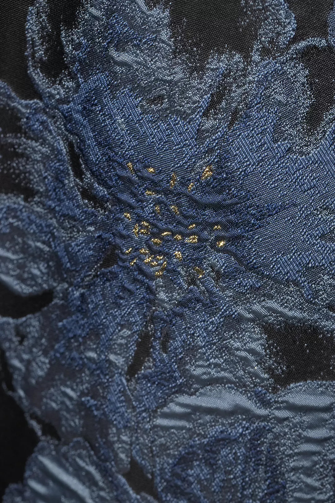 Navy Blue Off-Shoulder Floral Evening Dress