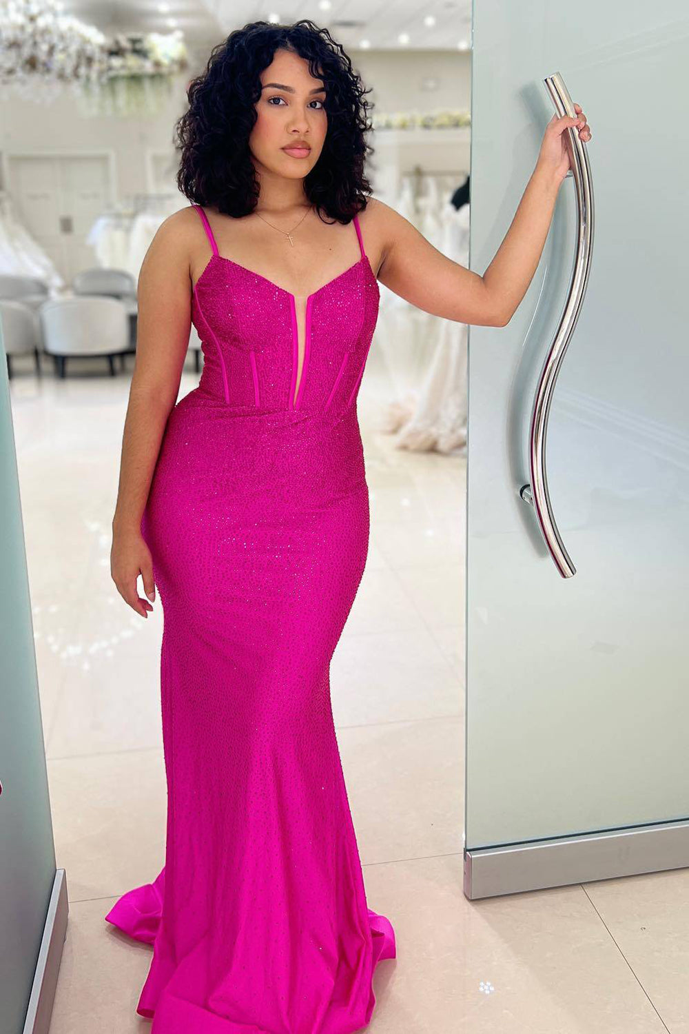 Mermaid Long Corset Spaghetti Straps Sheath Prom Dress