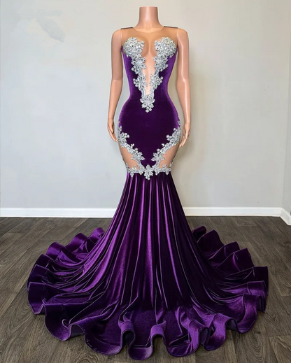 Purple Mermaid Evening Dress With Lace Elegant Fishtail Black Girls Prom Dress