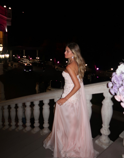 Exquisite Mermaid One Shoulder Pink Chiffon With Silver Beaded Prom Dress