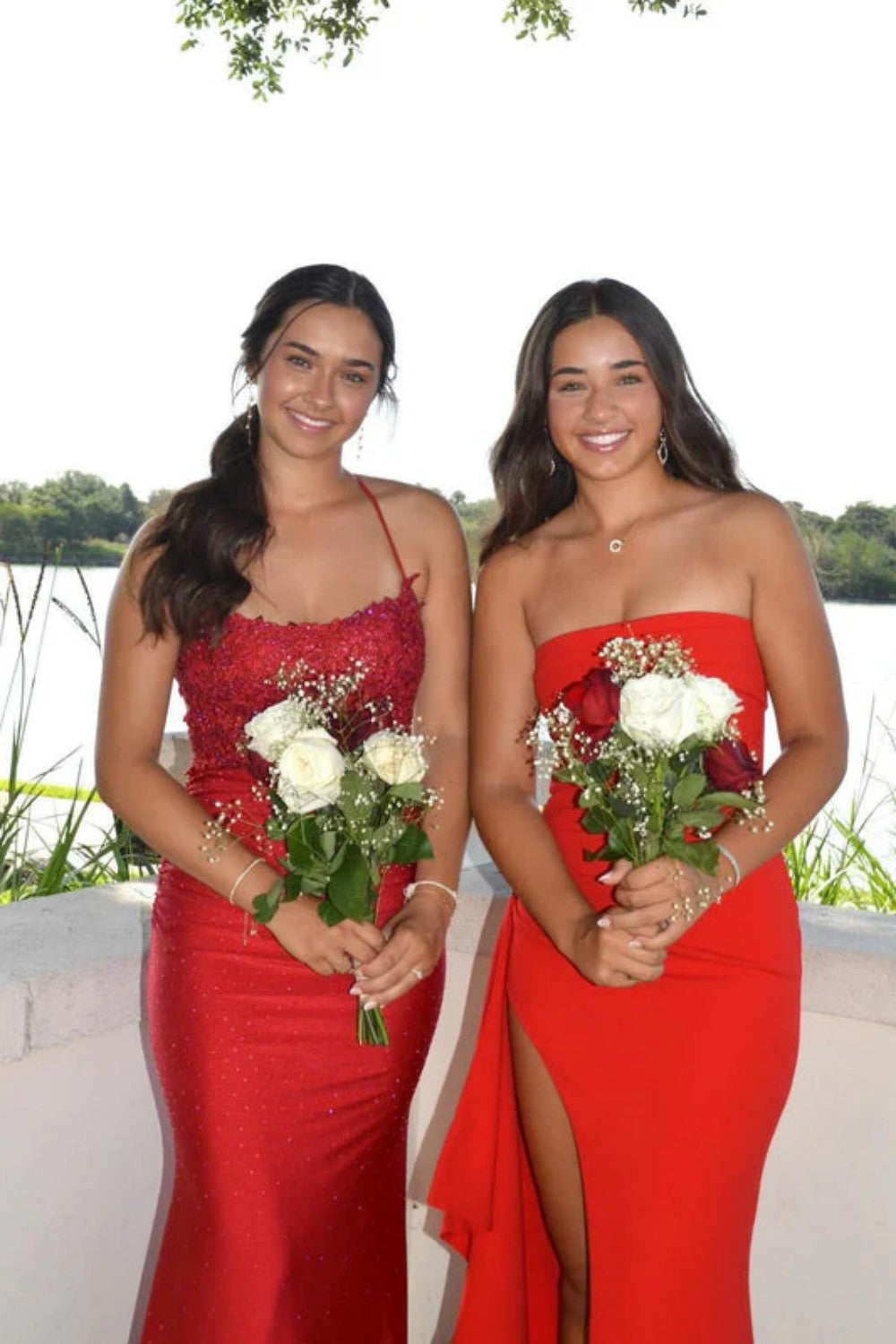 Red Strapless Ruched Strapless Long Mermaid Prom Dress