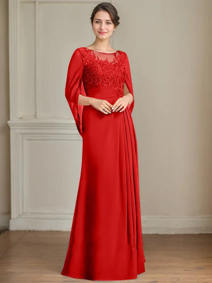 A-Line Scoop Floor-Length Mother of the Bride Dress