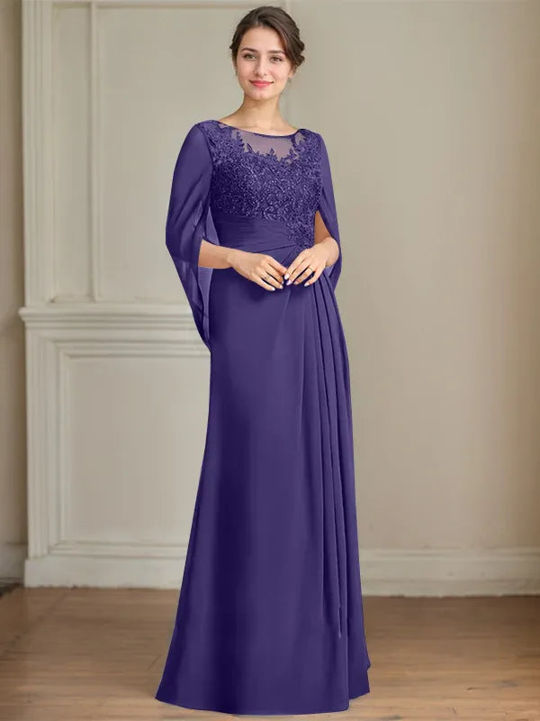 A-Line Scoop Floor-Length Mother of the Bride Dress