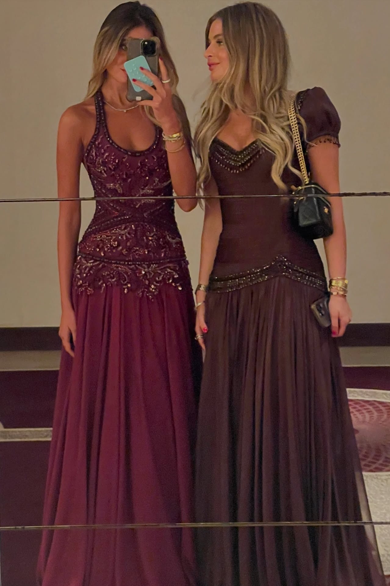 Gorgeous A Line Halter Neck Burgundy Long Party Dress