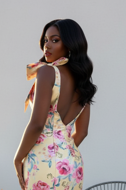 Romantic Bloom Mermaid Prom Dress with Bow Shoulders & Open Back