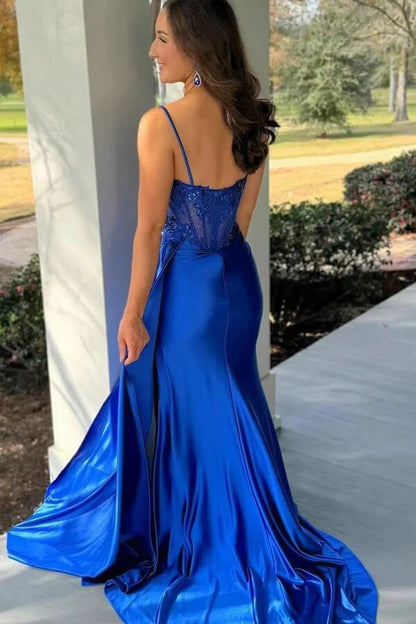 Satin Mermaid Spaghetti Straps Sweetheart Pleated Prom Dress