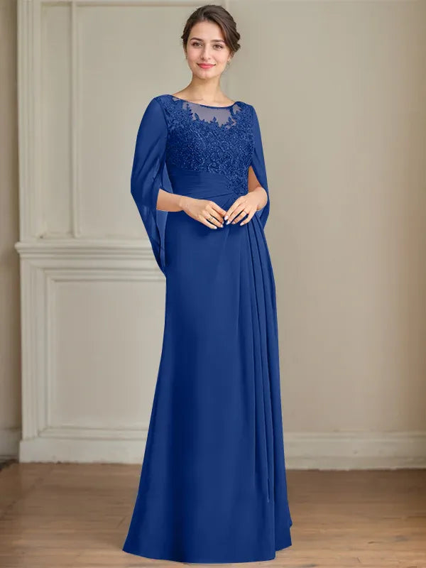 A-Line Scoop Floor-Length Mother of the Bride Dress