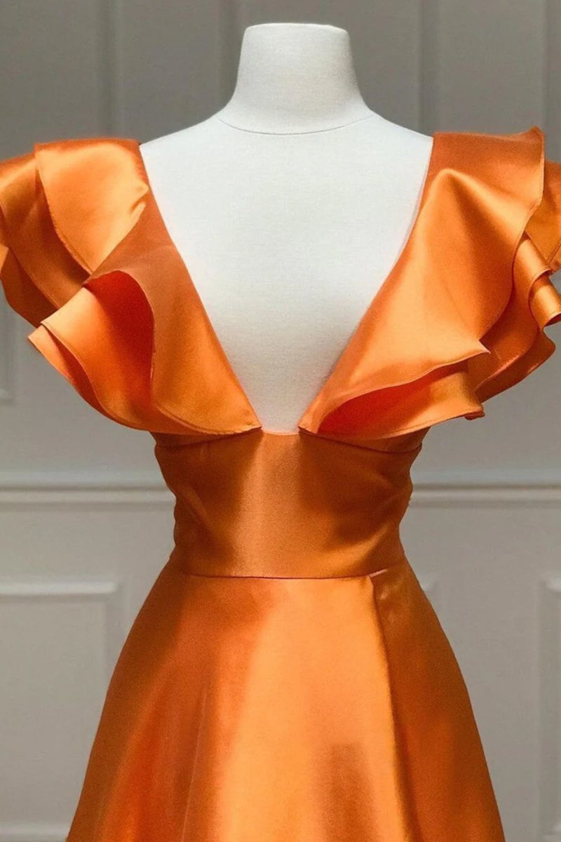 V-Neck Sleeveless Pleated Chiffon Ruffle Simple A-line Prom Dress