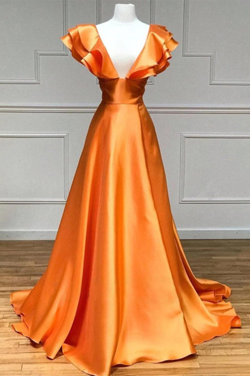 V-Neck Sleeveless Pleated Chiffon Ruffle Simple A-line Prom Dress