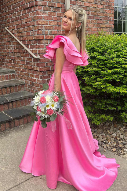 V-Neck Sleeveless Pleated Chiffon Ruffle Simple A-line Prom Dress