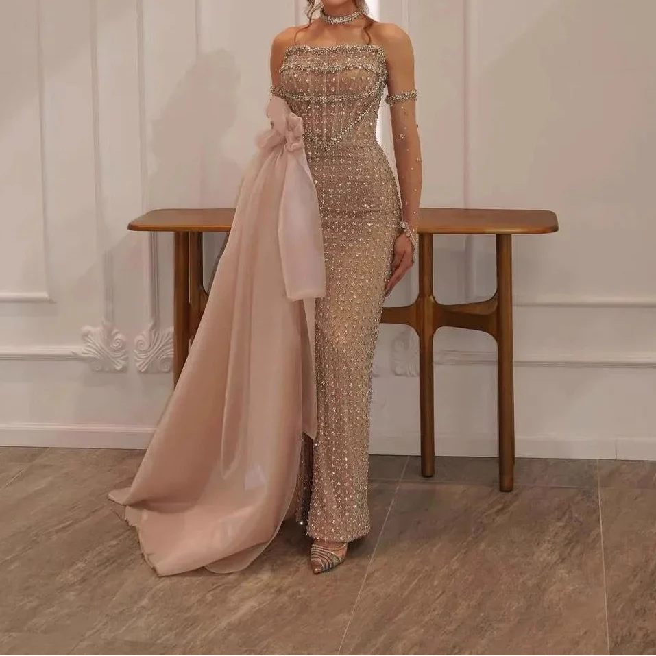 Luxury Dubai Crystal Mermaid Evening Dress with Skirt