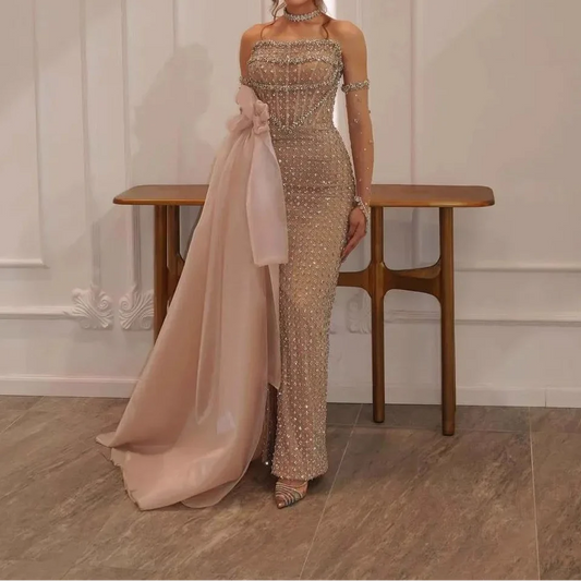 Luxury Dubai Crystal Mermaid Evening Dress with Skirt