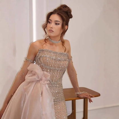 Luxury Dubai Crystal Mermaid Evening Dress with Skirt
