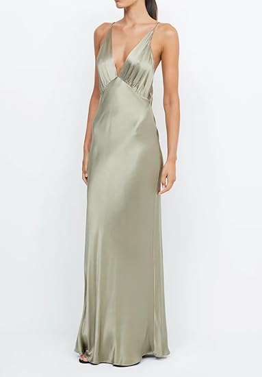 Pretty Mermaid V Neckline Long Yellow Satin Party Dresses Prom Dresses