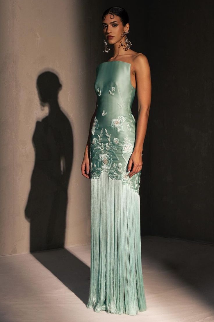 Fancy Mermaid Strapless Neckline Green Satin Long Prom Dress