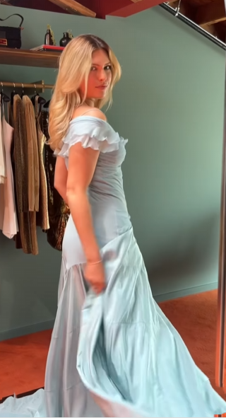 Mermaid Off The Shoulder Light Sky Blue Evening Dress Prom Dresses