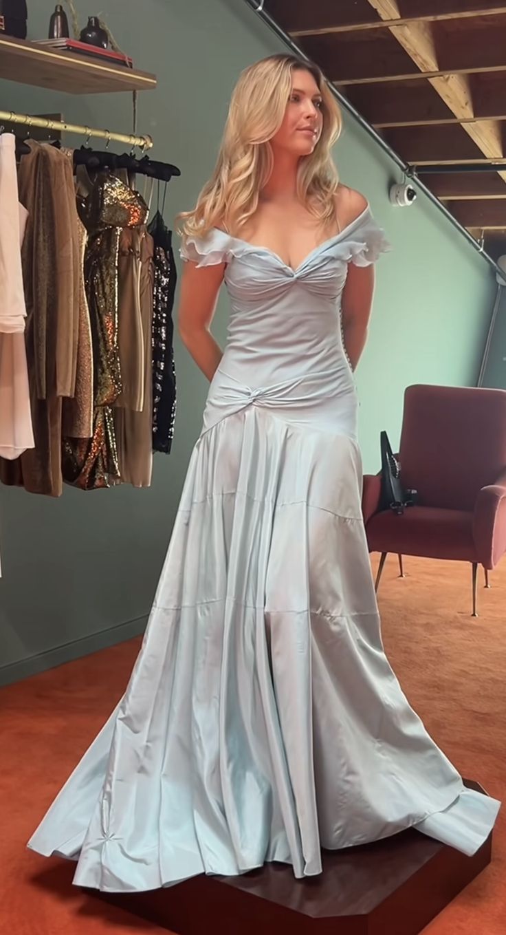 Mermaid Off The Shoulder Light Sky Blue Evening Dress Prom Dresses