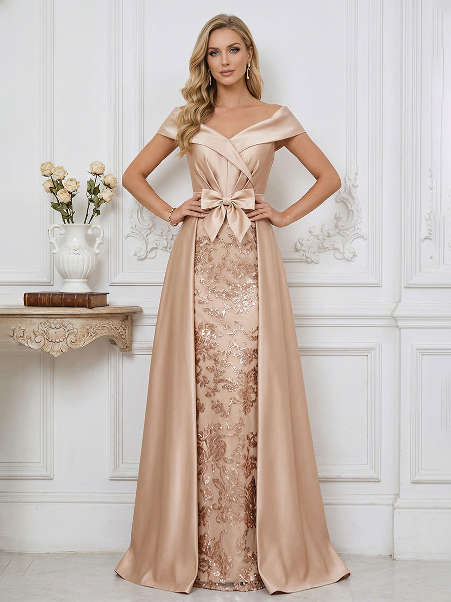 A Line Off Shoulder Ruched Elegant Mother of the Bride Dress