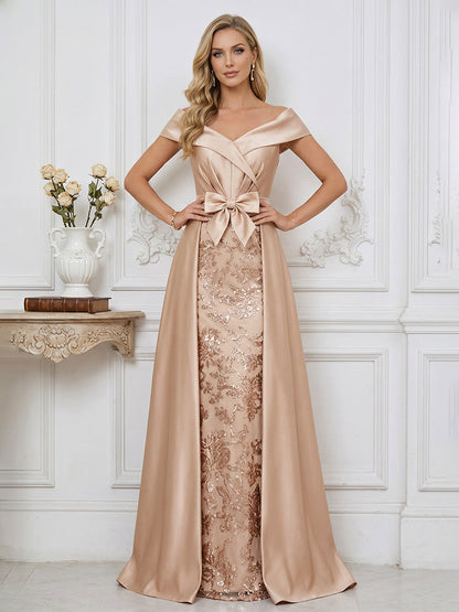 A Line Off Shoulder Ruched Elegant Mother of the Bride Dress