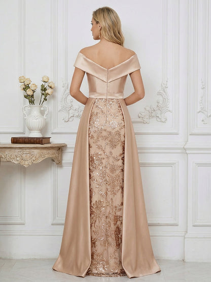 A Line Off Shoulder Ruched Elegant Mother of the Bride Dress