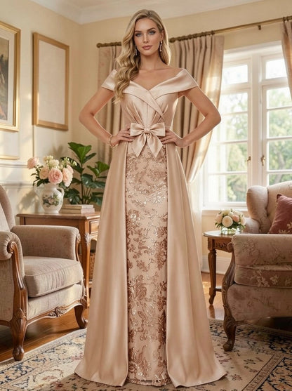 A Line Off Shoulder Ruched Elegant Mother of the Bride Dress