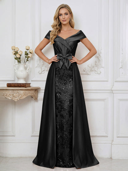 A Line Off Shoulder Ruched Elegant Mother of the Bride Dress