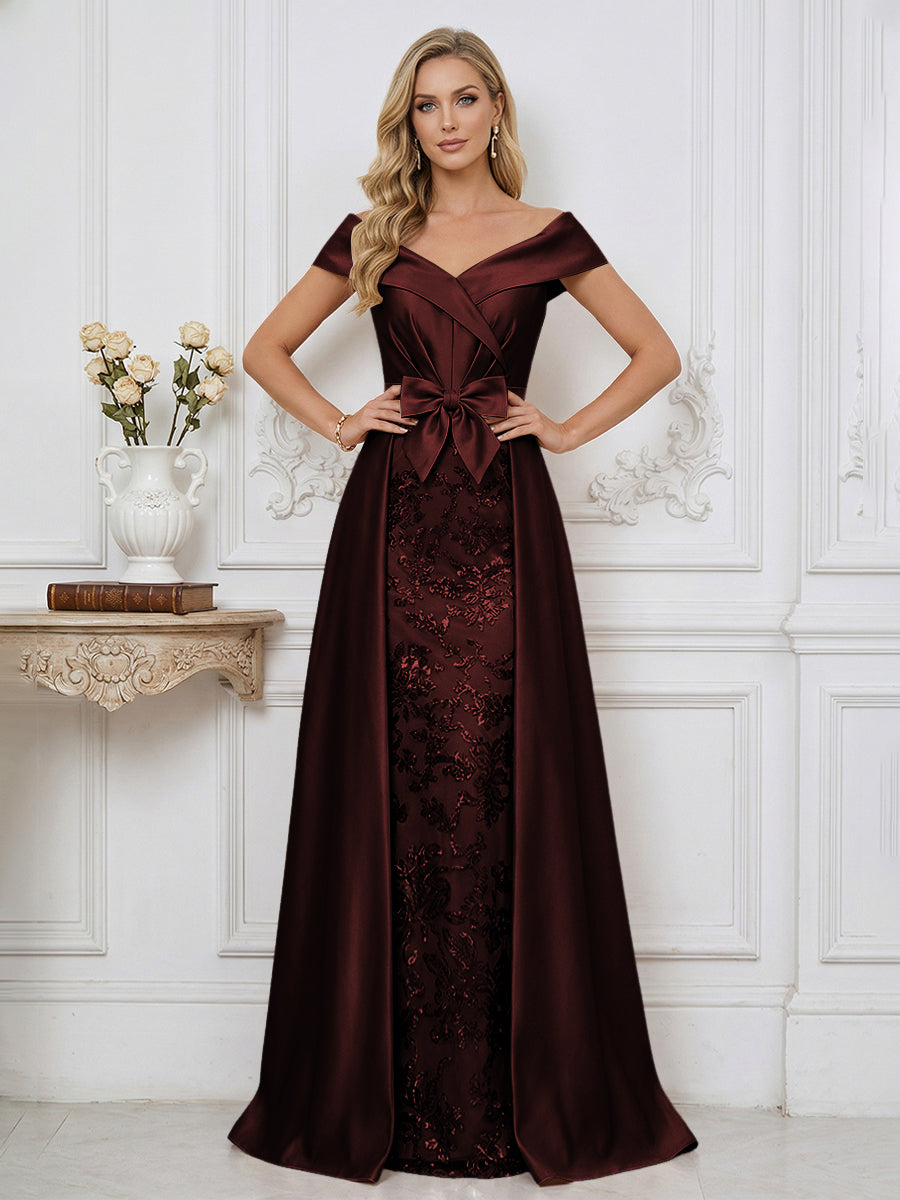 A Line Off Shoulder Ruched Elegant Mother of the Bride Dress