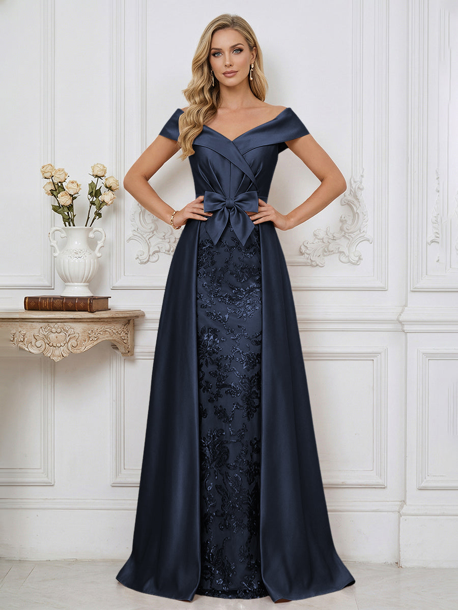 A Line Off Shoulder Ruched Elegant Mother of the Bride Dress