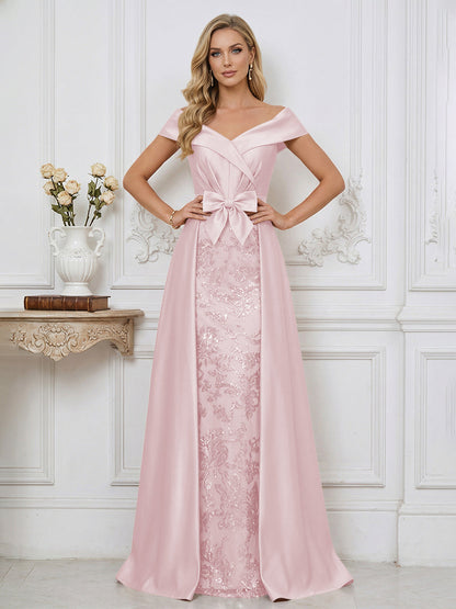 A Line Off Shoulder Ruched Elegant Mother of the Bride Dress