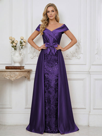 A Line Off Shoulder Ruched Elegant Mother of the Bride Dress