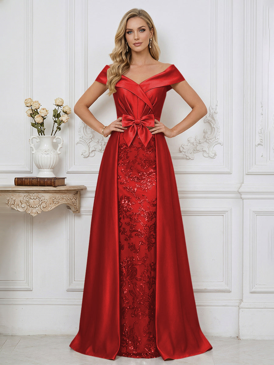 A Line Off Shoulder Ruched Elegant Mother of the Bride Dress
