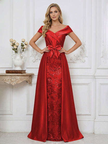 A Line Off Shoulder Ruched Elegant Mother of the Bride Dress