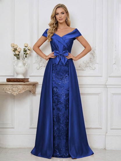 A Line Off Shoulder Ruched Elegant Mother of the Bride Dress